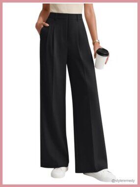 Wide Leg Dress Work Pants Stretchy Business Casual Slacks High Rise Pleated